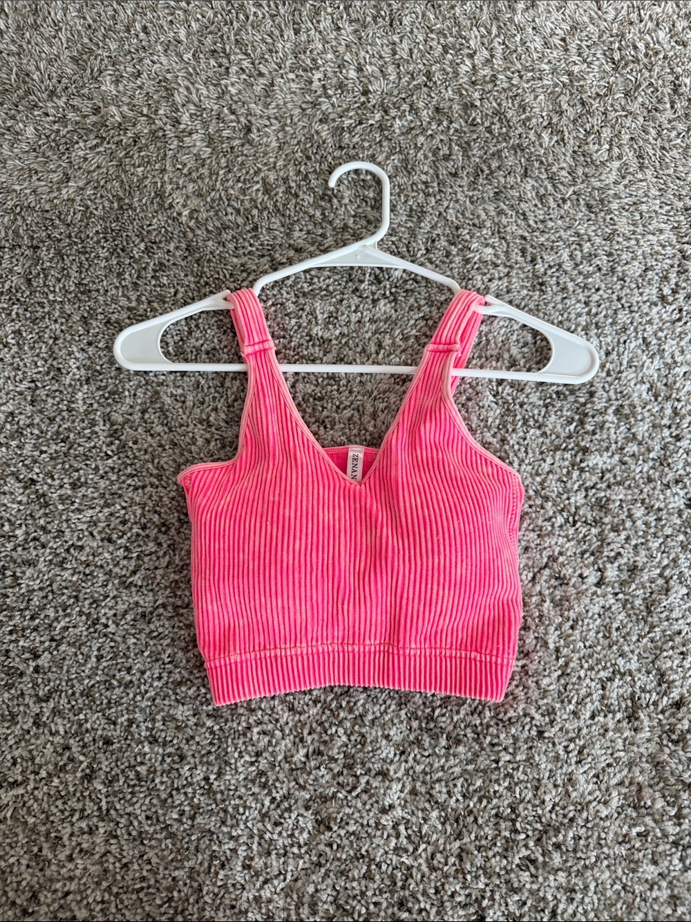 Zenana Outfitters Hot Pink Ribbed V-Neck Crop Tank